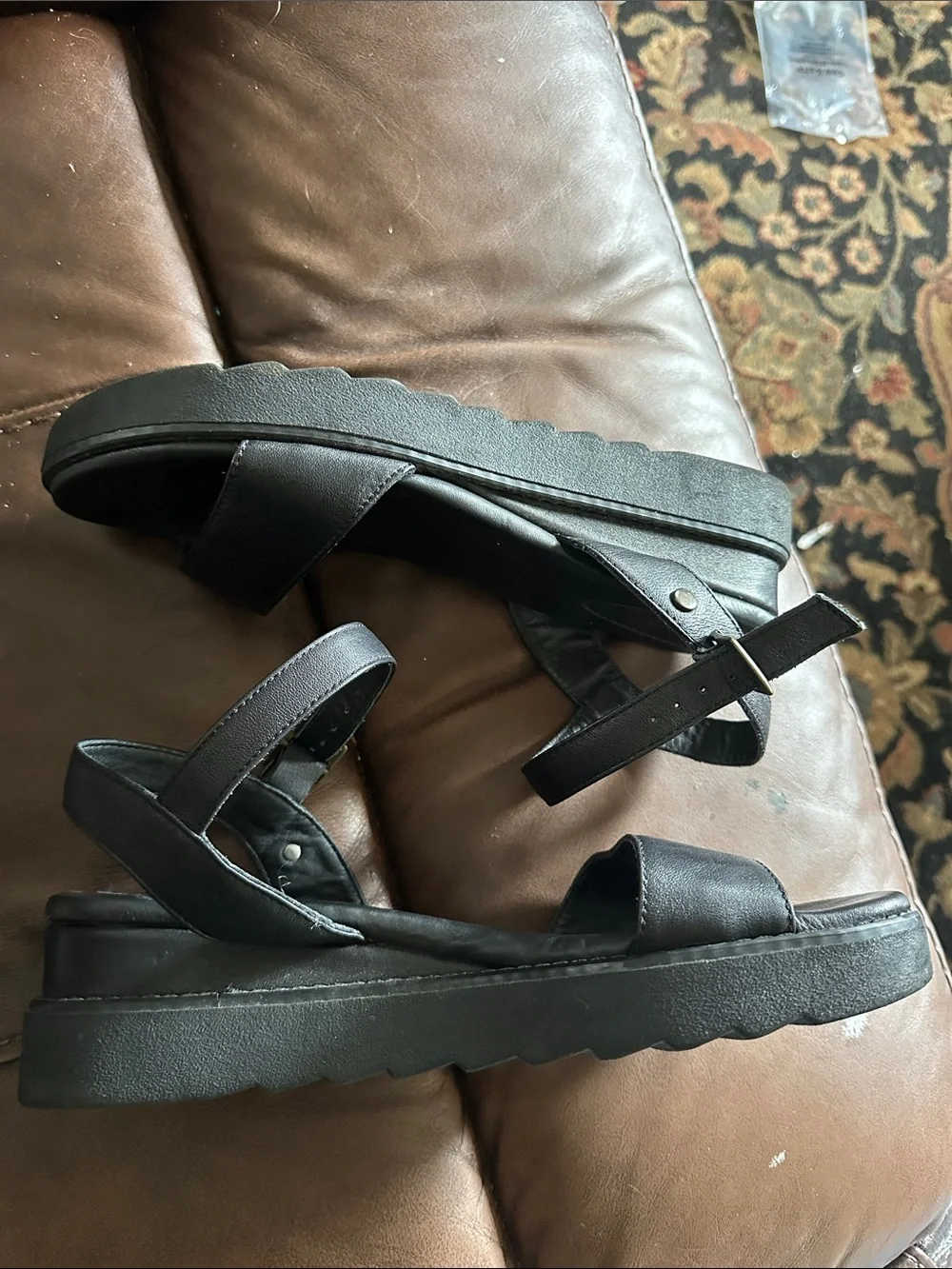 Portland Leather Black Platform Leather Sandals